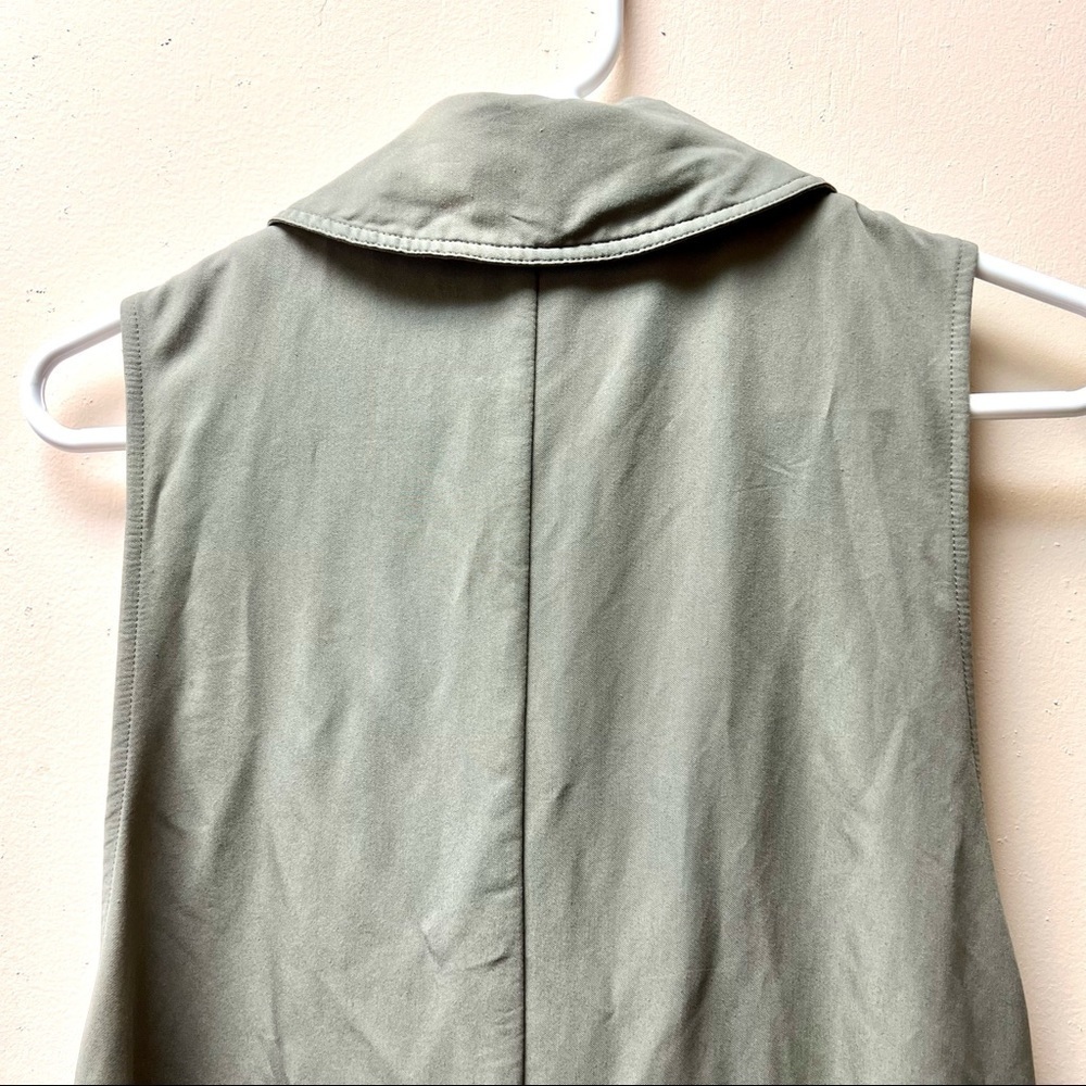 PINK STITCH longline Army green Double-breasted Sleeveless blazer womens size 2 - Picture 9 of 11